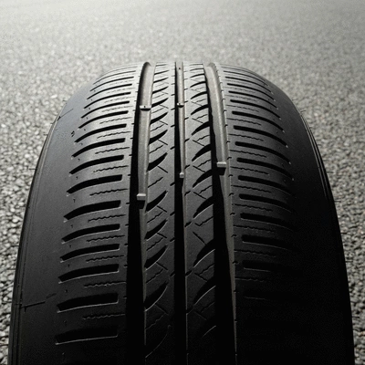 Close-up of a summer tire tread on dry asphalt, bright sunlight, no text, no words, no typography, clean image, 8K