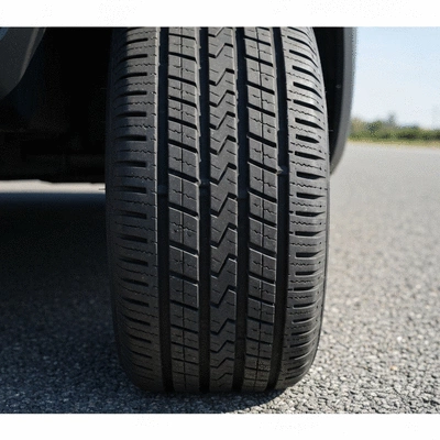 Car tire on a road showing good grip