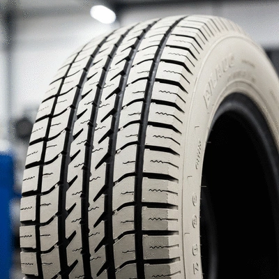 Gros plan sur la bande de roulement d'un pneu de voiture ancienne, montrant des détails de conception, sur un fond flou, aucun texte, aucun mot, aucune typographie, image propre