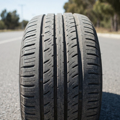 Gros plan sur la bande de roulement d'un pneu de voiture usé