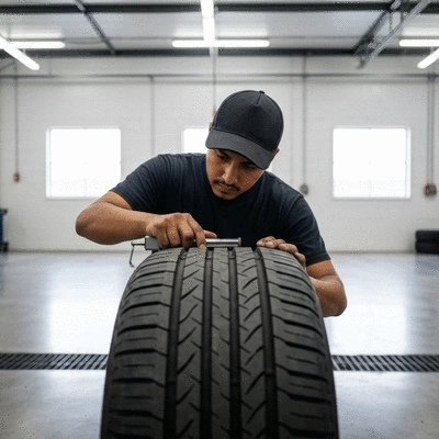 Mechanic working on car tire rotation
