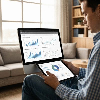 Person holding a tablet displaying tire prices and ecological norms