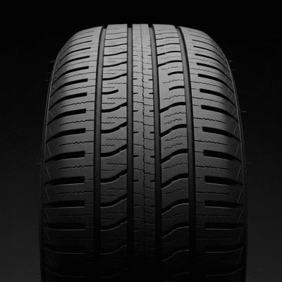 Un pneu de voiture en gros plan avec un motif de bande de roulement visible, symbolisant l'usure uniforme après une rotation
