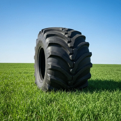 Agricultural vehicle tire in a field